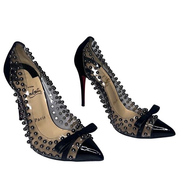 Christian Louboutin Shoes - Christian Louboutin Studded PVC Suede Billie Et Boule Bow Pumps Size 37.5 Black
